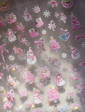 3D Pink Snowman Christmas Stickers