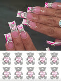 Silver & Pink Rhinestone Bear Charms (6pc)