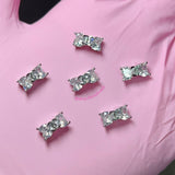 Silver CC Rhinestone Bow (2pc)