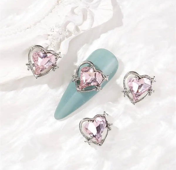 Pink Planet Heart Charms (2pc)