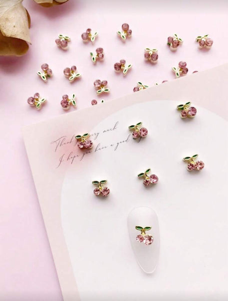 Mini Pink & Gold Cherry Charms (8pcs)