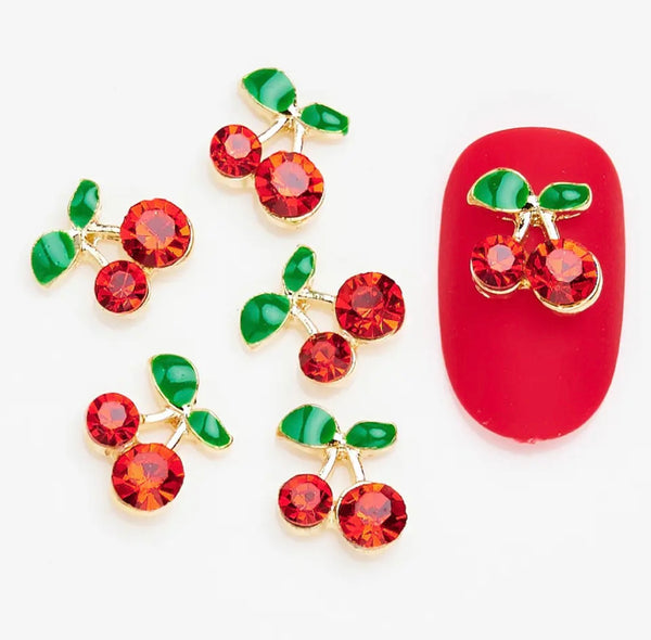 Red & Gold Cherry Charms (6pc)