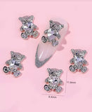 Silver & Clear Rhinestone Bear Charms (6pc)