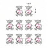 Silver & Pink Rhinestone Bear Charms (6pc)