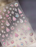 3D Pink Snowman Christmas Stickers