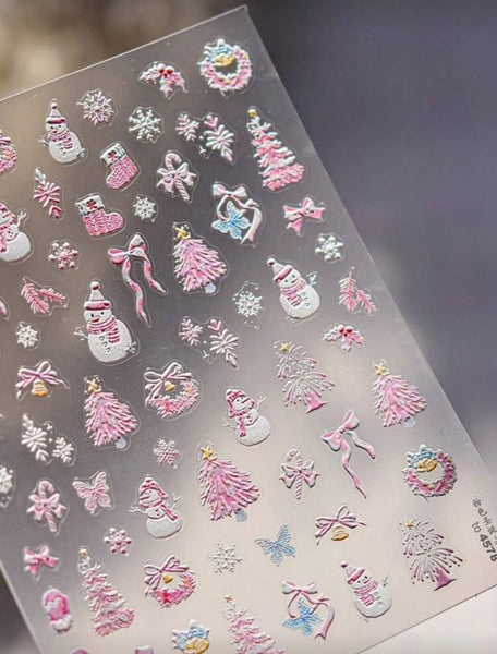 3D Pink Snowman Christmas Stickers