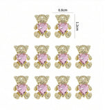 Pink & Gold Rhinestone Bear Charms (6pc)