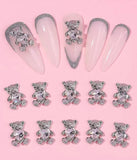 Silver & Clear Rhinestone Bear Charms (6pc)