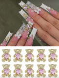 Pink & Gold Rhinestone Bear Charms (6pc)