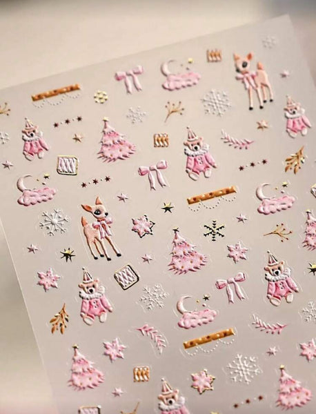 3D Pink Teddy Christmas Stickers