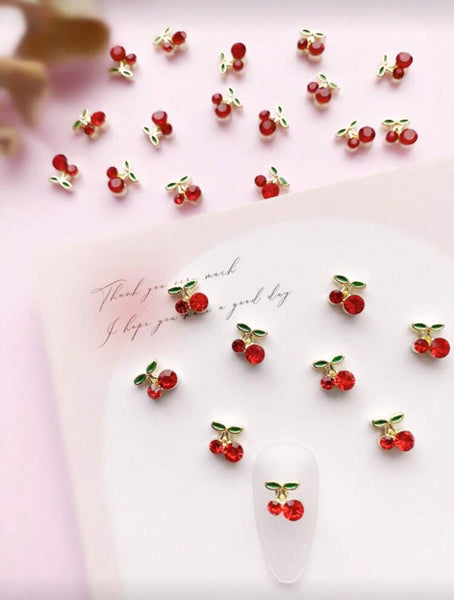 Mini Red & Gold Cherry Charms (8pcs)